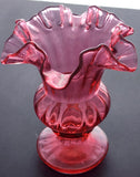 Fenton glass ruffled edge optic cranberry urn vase