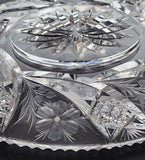 Tuthill American Brilliant Period hand Cut mouth blown blank cake plate Primrose swirl