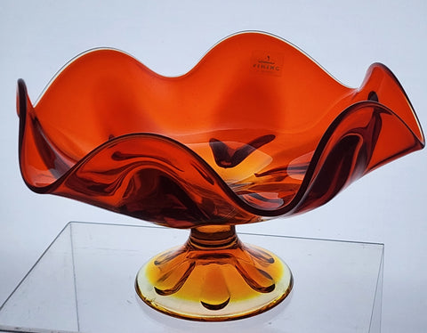 Viking persimmon 6 petal glass compote