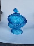 Blue Glass acorn lided candy dish