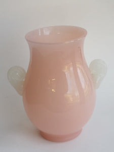 Steuben? vase Glass pink body white handles auction