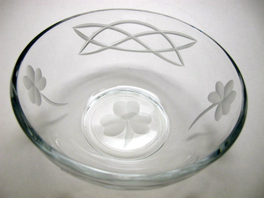 Hand cut glass celtic and shamrock sm. bowl auction