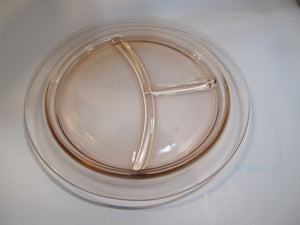 Pink Depression Glass 3 section dinner / lunch Plate vintage auction