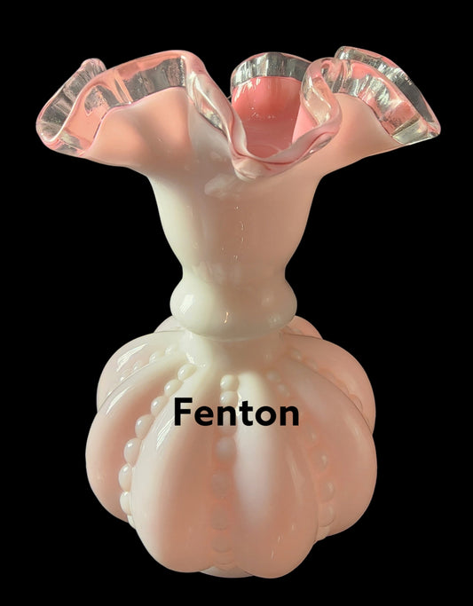 Fenton glass ruffled edge beaded mellon vase