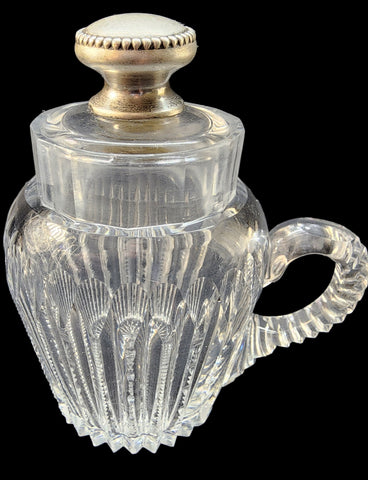 ABP cut glass covered jar with sterling lid Antique