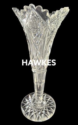 ABP cut glass Signed Hawkes  trumpet vase antique