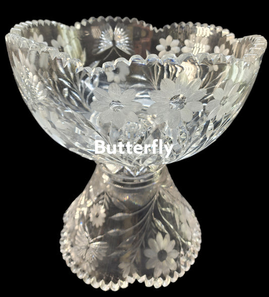 Cut glass 2 part punch bowl Butterfly