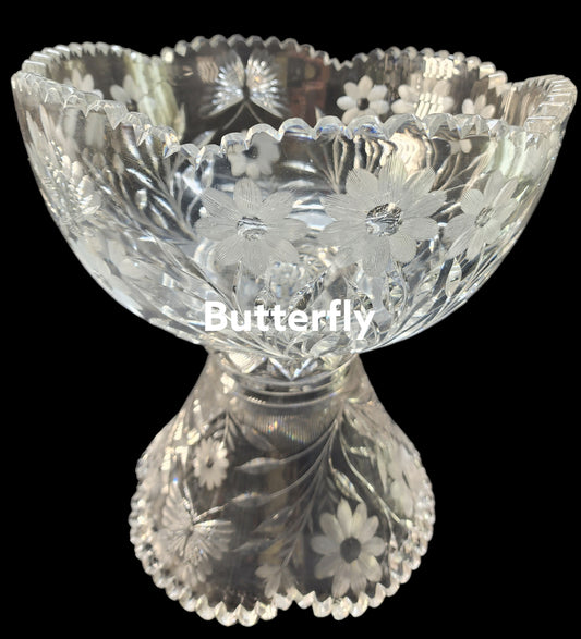 Cut glass 2 part punch bowl Butterfly auction