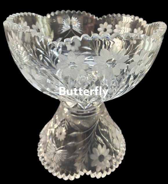 Cut glass 2 part punch bowl Butterfly auction
