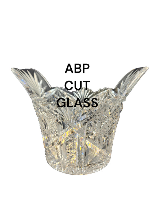 ABP cut glass handle ice tub Antique crystal Made in USA tg