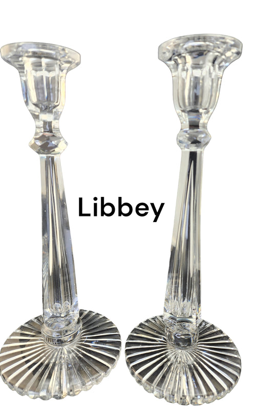 Signed Libbey Pair Candlesticks American Brilliant Period hand Cut Glass Antique