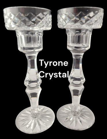 Signed Tyrone Candle sticks Pair Crystal Ireland