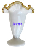 Fostoria gold ruffle rim milk glass vase