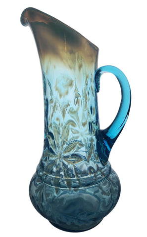 Northwood blue opalescent poinsettia glass pitcher