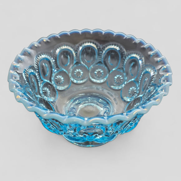 L.E SMITH Moon and star blue opalescent Glass footed dish auction