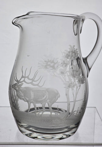 Copper wheel engraved stag glass pitcher crystal