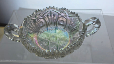 L.E. Smith Iridescent Glass 2 handled dish