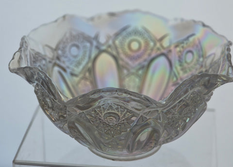 L.E Smith Glass iridescent  ruffled edge Quintec bowl