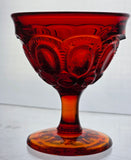 L E Smith Glass Moon and stars red sherberts pair