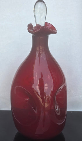 Blenko Ruby red triple pinched Glass decanter
