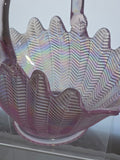 L.E Smith Glass scoloped edge pink iridescent basket