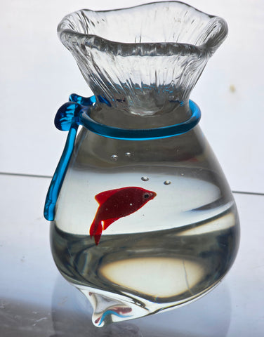 Art glass fish in the bag paperweight,
