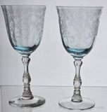 Fostoria Navarra blue wine glass, Crystal Made in USA Pair