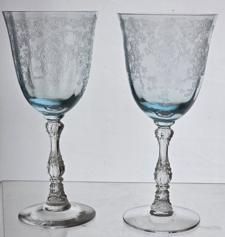 Fostoria Navarra blue wine glass, Crystal Made in USA Pair