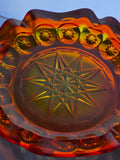 L E Smith Glass Moon and stars Amberinea ashtray