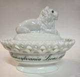 Westmoreland milk Glass Lion on nest dish