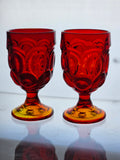 L E Smith Glass Moon and stars red Goblet pair