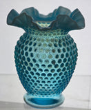 Fenton glass opalescent hobnail blue vase