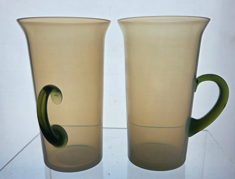 2 Fry oval opalescent lemonade glass mugs with jade handle