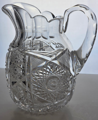 Signed Clark cut glass pitcher American brilliant blown blank Bob6