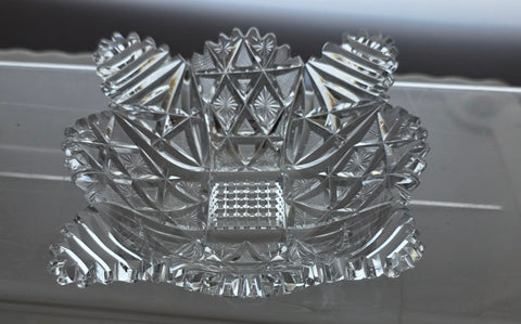 American Brilliant Period hand Cut Glass square dish Antique