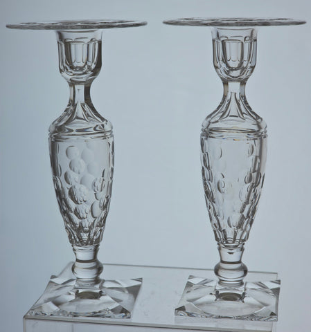 Pair of hand Cut Glass candle sticks Antique
