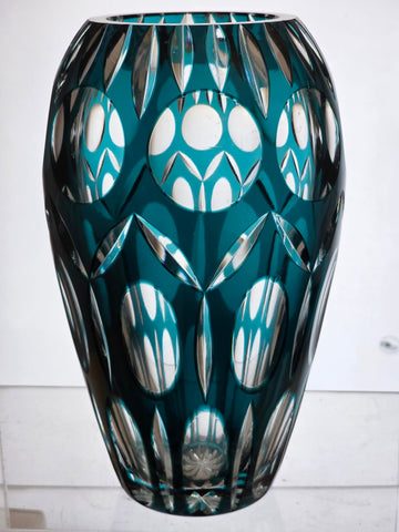 Hand Cut to clear Thiel glass vase