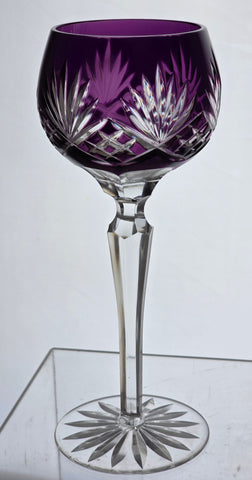 Amethyst cut  to clear glass tall hock wine