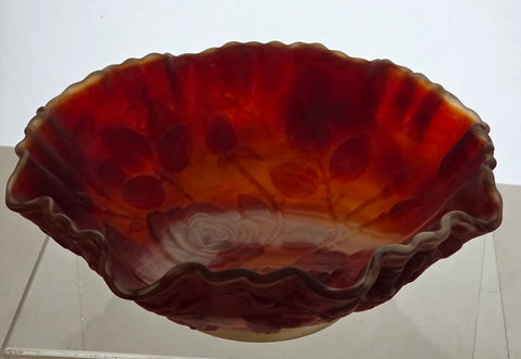 Imperial slag Glass rose satin crimped bowl