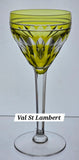 Val st Lambert lime green Hand Cut to clear wine glass