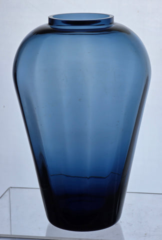 Glass blue optic vase Lenox USA crystal Signed .