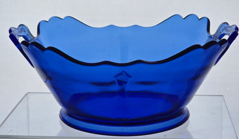 L.E Smith Glass blue double shield sq bowl Mt Pleasant pattern