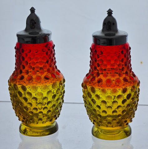 Amberina hobnail Glass salt and pepper set