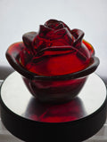 L.E Smith Glass red rose bowl with lid Glows