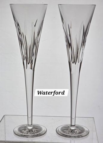 Signed Waterford CUT GLASS Times Square Toasting Flutes pair crystal
