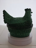 Jade Malachite Glass hen on nest with lid Bowl