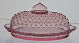 L.E. SMITH pink glass hobnail oval butter dish