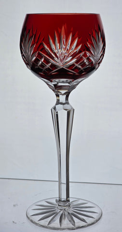 Cut to clear RUBY RED tall hock wine Hand cut