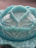 Blue opaline Glass cabbage bowl with lid