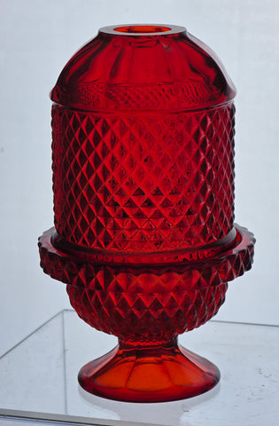 Viking vintage red Glass diamond point fairy lamp